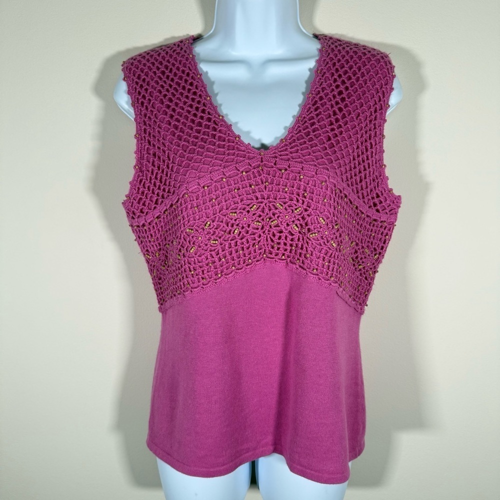 NWT Women’s Madison & Max Tropical Bloom Pink Y2K Sleeveless Crochet Top M